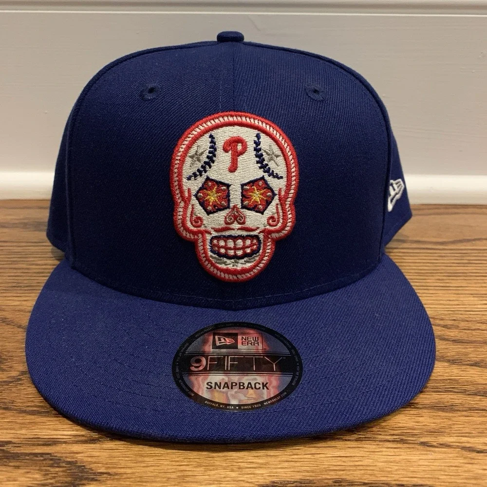 New Era Philadelphia Phillies 9FIFTY Royal Sugar Skull Day of the Dead Hat OSFM